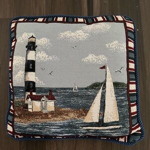 Vintage Lighthouse Nautical Tapestry Decorative Throw Pillow 16 x 15in